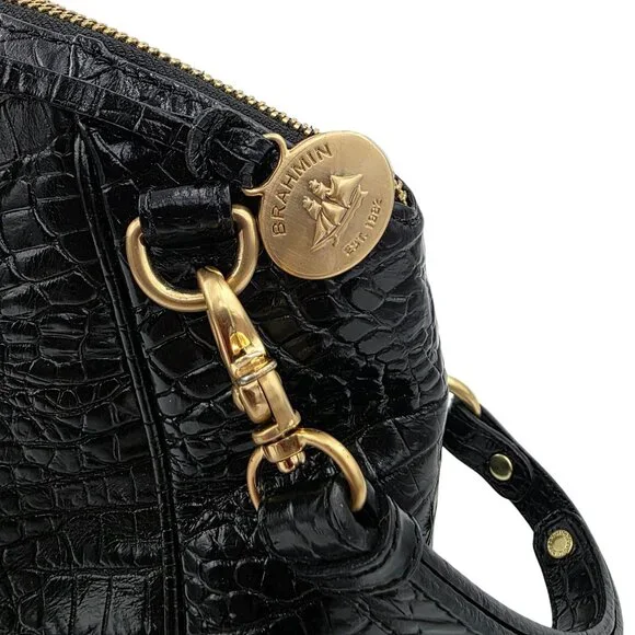Brahmin Duxbury Satchel Black Melbourne Croc Embossed Leather Designer Purse Bag - Picture 15 of 16